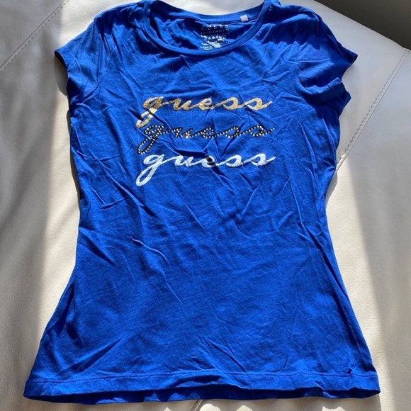 Guess Tops - Guess blue cotton glitter and rhinestone t-shirt NWOT